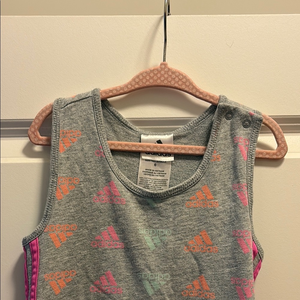 Adidas Heather Gray Romper with Vibrant Logo Accents